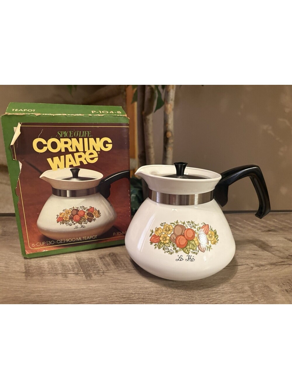 Corning Ware Spice of Life Le Thé P-104 6-Cup Teapot w/Lid Bakelite Handle VTG